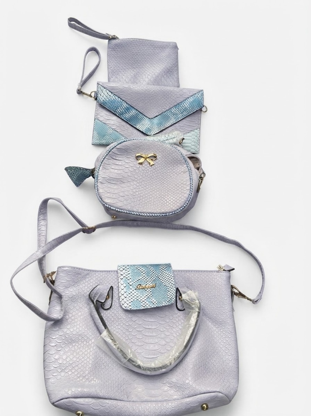 Lavender Textured Tote and Accessory Set with Blue Accent